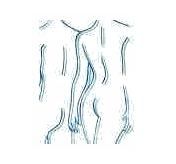 Abstrakte Skizze von drei stilisierten menschlichen Figuren in dunklem Blau auf weißem Hintergrund.