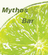 Ein Limettenscheibe mit dem Text "Mythos Bar" darüber.