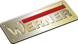 Metallschild mit der Aufschrift "Schilder Werner" in Silber und Rot.