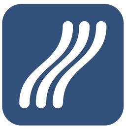 Ícone azul com três linhas brancas onduladas verticais.