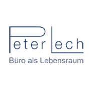 Logo mit dem Text: "Peter Lech - Büro als Lebensraum" in minimalistischer blauer Schrift.
