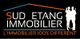 Logo de Sud Etang Immobilier avec silhouettes et slogan "L'immobilier 100% différent".