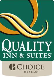 Quality Inn & Suites logo with a gold ribbon, part of Choice Hotels brand.