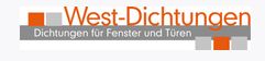 Logo von West-Dichtungen mit Text: "Dichtungen für Fenster und Türen", in Orange und Grau.