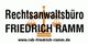 Rechtsanwaltsbüro Friedrich Ramm Logo mit Waage und Webseite.