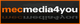 Schwarzes Logo mit dem Text "mecmedia4you" in Orange und Weiß, mit Spiegelung darunter.