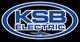 KSB Electric logo in blue and white with a lightning bolt on a black background.