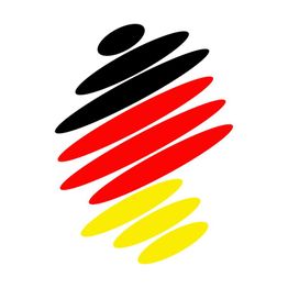 Stilisierte Spirale in Schwarz-Rot-Gold, den Farben der deutschen Flagge, auf weißem Hintergrund.