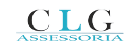 Logo que dice "CLG Assessoria" con letras grises y azules sobre fondo blanco.