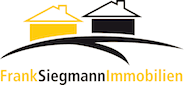 Zwei Haussymbole, gelb und schwarz, mit dem Text "Frank Siegmann Immobilien" darunter.