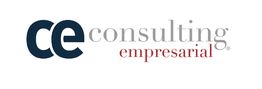 Logotipo de "ce consulting empresarial" en letras grises y rojas.