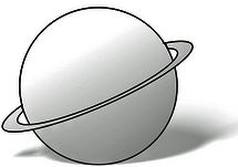 Schwarz-weiße Zeichnung eines Planeten mit Ring, ähnlich Saturn.