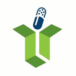 Grünes offenes Buch mit blauem Pillensymbol oben.