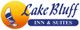 "Lake Bluff Inn & Suites logo with a sailboat on a sunset background."