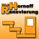 Orange-weißes Logo mit Text "Tilo Hornoff Renovierung" und einer Treppe mit Fenster.
