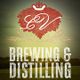 Brewing & Distilling text with a red crown and leaf logo on a sunlight background.