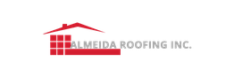 Red and gray logo for Almeida Roofing Inc. featuring a stylized house roof design.