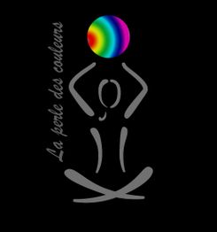 Silhouette méditative tenant une sphère arc-en-ciel, texte "La perle des couleurs" à gauche.