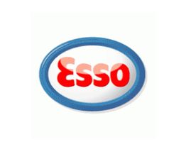 Esso-Logo mit blauem ovalem Rahmen und rotem Schriftzug auf weißem Hintergrund.