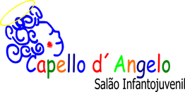 Logotipo colorido "Capello d'Angelo" com um anjo azul de auréola e instrumento musical.