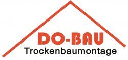 Logo mit rotem Dach, Text: "DO-BAU Trockenbaumontage".