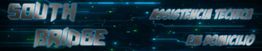 "Texto: South Bridge, Assistência Técnica, Em Domicílio, com fundo azul tecnológico."