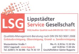 Geschäftskarte der Lippstädter Service Gesellschaft mit Kontaktinformationen und Öffnungszeiten.
