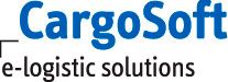 "CargoSoft-Logo mit dem Slogan 'e-logistic solutions' in blauer und schwarzer Schrift."