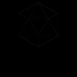 Forma geometrica tridimensionale a venti facce simmetriche. Sfondo nero.