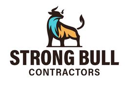 Logo of Strong Bull Contractors featuring a stylized bull in black, blue, and orange.