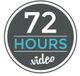 Rundes Logo mit der Aufschrift „72 HOURS .video“ auf grauem Hintergrund.