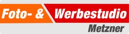 Logo mit Text: "Foto- & Werbestudio Metzner" auf orange und rotem Hintergrund.