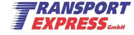 Logo mit Schriftzug: "Transport Express GmbH" in Blau und Rot.
