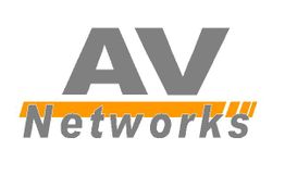 Logo mit der Aufschrift "AV Networks", grauer Text mit orangem Unterstrich.