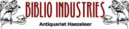 "Logo von Biblio Industries mit zwei Frauen, die Bücher lesen. Text: Antiquariat Haezeleer."