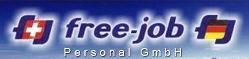 Logo der Firma "free-job Personal GmbH" mit schweizerischer und deutscher Flagge.