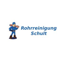 Illustration eines Arbeiters mit Werkzeug neben dem Text "Rohrreinigung Schult".