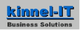 Logo von kinnel-IT, Business Solutions, in blauer Schrift auf grauem Hintergrund.