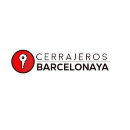 Logotipo de "Cerrajeros Barcelonaya" con un ícono de llave en un círculo rojo.