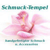 Blume mit Text: "Schmuck-Tempel, handgefertigter Schmuck u. Accessoires".