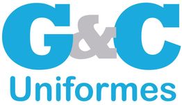Texto azul y gris: "G&C Uniformes".