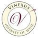 Logo mit stilisiertem "V", Text: "Vinexus Infinity of Wine", runde, elegante Gestaltung.