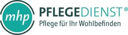 Logo mit Schriftzug: "mhp Pflegedienst, Pflege für Ihr Wohlbefinden" in Türkis und Grau.