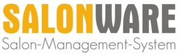 Logo mit Schriftzug „Salonware Salon-Management-System“ in Orange und Grau.