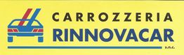 Logo di "Carrozzeria Rinnovacar" su sfondo giallo con immagine stilizzata di un'auto.