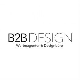 Logo von B2B Design, Werbeagentur & Designbüro, in schwarzer Schrift auf weißem Hintergrund.