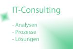 Text: IT-Consulting, Analysen, Prozesse, Lösungen in grünem Farbverlauf.