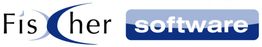 Logo mit Text "Fischer" in Schwarz und "software" in Weiß auf blauem Hintergrund.