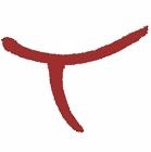 Rotes, abstraktes Symbol, das an einen stilisierten Buchstaben erinnert, auf weißem Hintergrund.