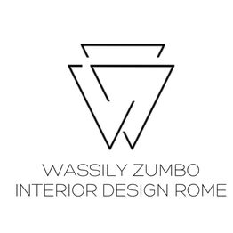 Logo con triangoli sovrapposti e testo: "Wassily Zumbo Interior Design Rome".